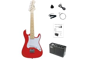 CB SKY 30 Inch Kids Electric Guitar Beginner Kit, Junior 1/4 Size Mini Electric Guitar for Children with 2W Amplifier, Beautiful Birthday Chritsmas Guitar Gifts (Red)