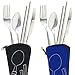 8 Pieces Flatware Sets Knife, Fork, Spoon, Chopsticks, fibound 2 Pack Rustproof Stainless Steel Tableware Dinnerware with Carrying Case for Traveling Camping Picnic Working Hiking (Black&DarkBlue)