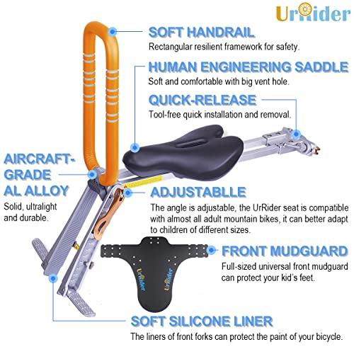 UrRider Child Bike Seat, Fits Most Mountain Bikes, Foldable, Portable, ToolFree, QuickRelease