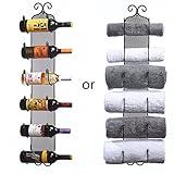 Wall Mounted Wine Rack / Towel - PREMIUM QUALITY, Decorative Metal Decor Style Design With Strong Iron Net Mesh Backing (Holds 6 Bottles)