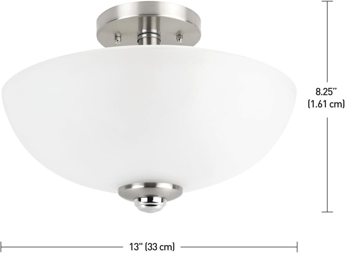 Hudson 2-Light Semi-Flush Mount Ceiling Light, Brushed Nickel, Chrome Accents, Frosted Glass Shade, 63357 - - 