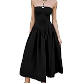 Loafawes Womens Strapless Maxi Dress 2026 Summer Sleeveless Backless Patchwork A Line Flowy Solid Elegant Tube Top Dress