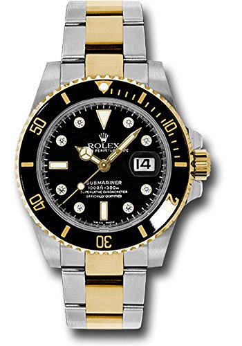 Rolex Oyster Perpetual 40MM Stainless Steel & 18K Yellow Gold Submariner Date With A Black Rotatable Cerarchrom Bezel And A Black Dial With Diamond Hour Markers.