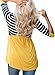 HOTAPEI Women Shirts Casual Contrast 3/4 Sleeve Striped Round Neck Blouse Tops Yellow XL