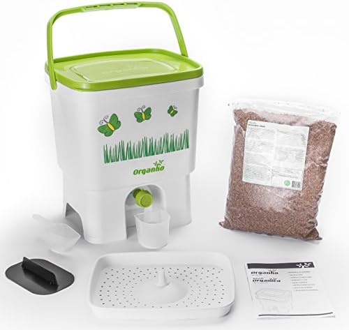 Bokashi Organico Single with active Bran and Accessories - Sustainable and Innovative Organic Waste Bin (White / Lime)