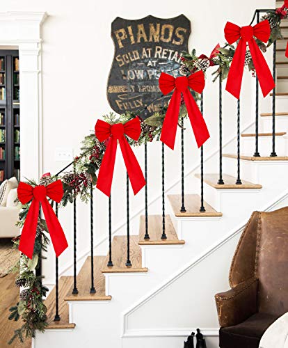 Artiflr 8 Pack Red Velvet Christmas Bow, 9.5 X 17.2inch Large Holiday Red Bow for Christmas Wreath Christmas Tree Xmas Garland Window Wall Large Gifts - Thumbnail 2