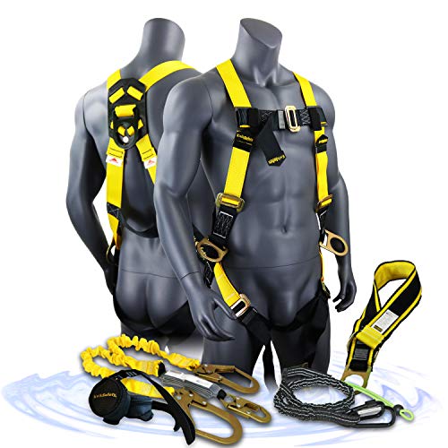 KwikSafety (Charlotte, NC) PYTHON (KIT) Double Leg 6ft Tubular Stretch Safety Lanyard OSHA ANSI Fall Protection EXTERNAL Shock Absorber Construction Arborist Roofing Snap Rebar Hook Connector