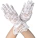 Deceny CB Short Lace Gloves for Women Wrist Length Floral Gloves for Wedding (White)