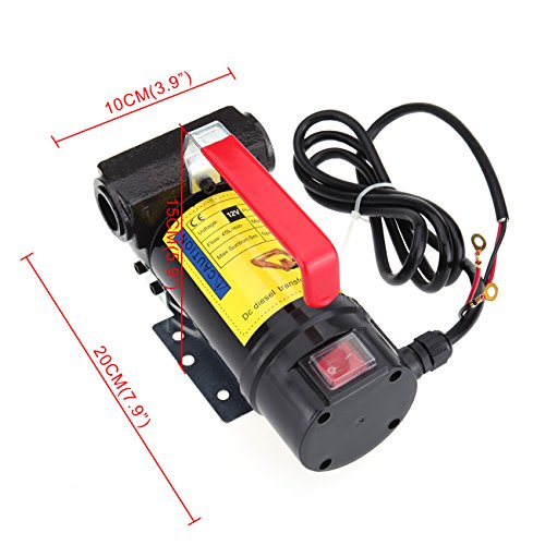 PanelTech Electric Fuel Oil Transfer Pump Diesel Oil Kerosene 12V Transfer Extractor Pump Self Priming 45L/min With Hose & Nozzle