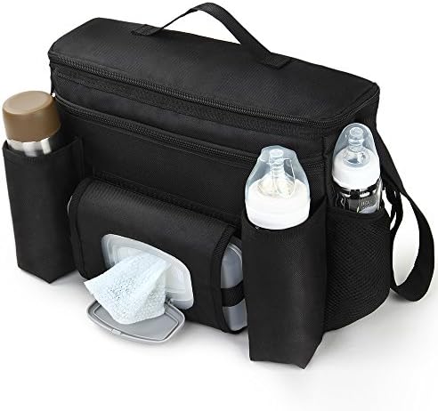 VIAEON Baby Stroller Organizer storage with Cup Holders | Universal  All Strollers - Umbrella Double Stroller Organizer Joging Stroller Caddy | Large pram Storage console Bag