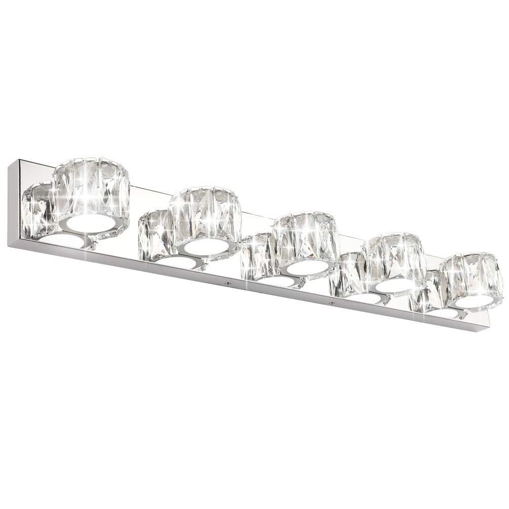 Aipsun Crystal Vanity Lights Modern LED Vanity Lights for Bathroom Vanity Lighting Fixtures Modern Bathroom Wall Light (5 Lights)