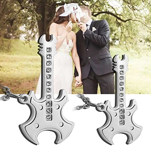 Aienid Couple Necklace for Him and Her Stainless Steel Electric Guitar Wholehearted Love Pendant