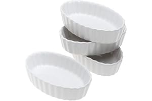 BonJour Chef's Tools Stoneware Ramekins Set for Baking Crème Brulee with Classic Scalloped Designs, 4 Piece, White