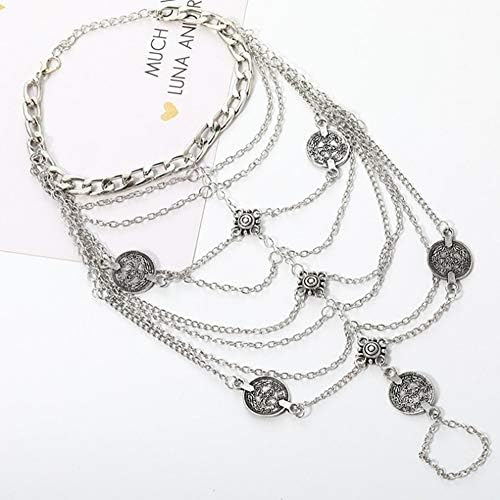 4U Womens Boho Silver Coin Tassel Chain Summer Beach Barefoot Anklet