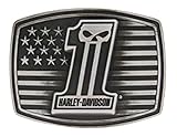 Harley-Davidson Men's #1 Skull American Flag Antique Belt Buckle, HDMBU10855
