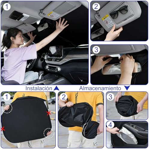 Joschapeau Parasoles de Coche, Parasol para Auto Parabrisas, Parasol Plegable para Coche 6 Piezas - Protector Parabrisas con Bolsa de Almacenamiento, Apto para todoterrenos y la mayoría de turismos