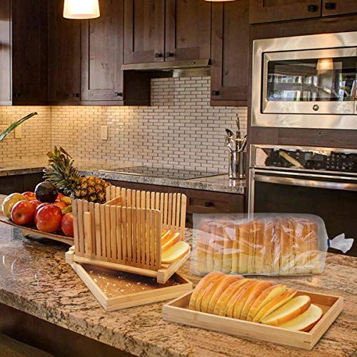 AKUNSZ Bamboo Bread Slicer Guide with Crumb Catcher + 100 Bread Bags & 100Twist Ties, Adjustable Bread Loaf Slicer Foldable Bread Cutter Slicer - Thickness Adjustable 1/4",3/8",1/2" - Thumbnail 6
