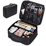 Portable Makeup Train Case, FLYMEI Waterproof Cosmetic Organizer Kit Make Up Artist Storage for Cosmetics, Makeup Brush Set, Jewelry, Toiletry And Travel Accessories (Black)