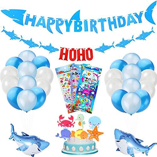 LIITA 67PCS Shark Birthday Party Decorations-Shark Theme Party Supplies for Shark Family Baby Shower …