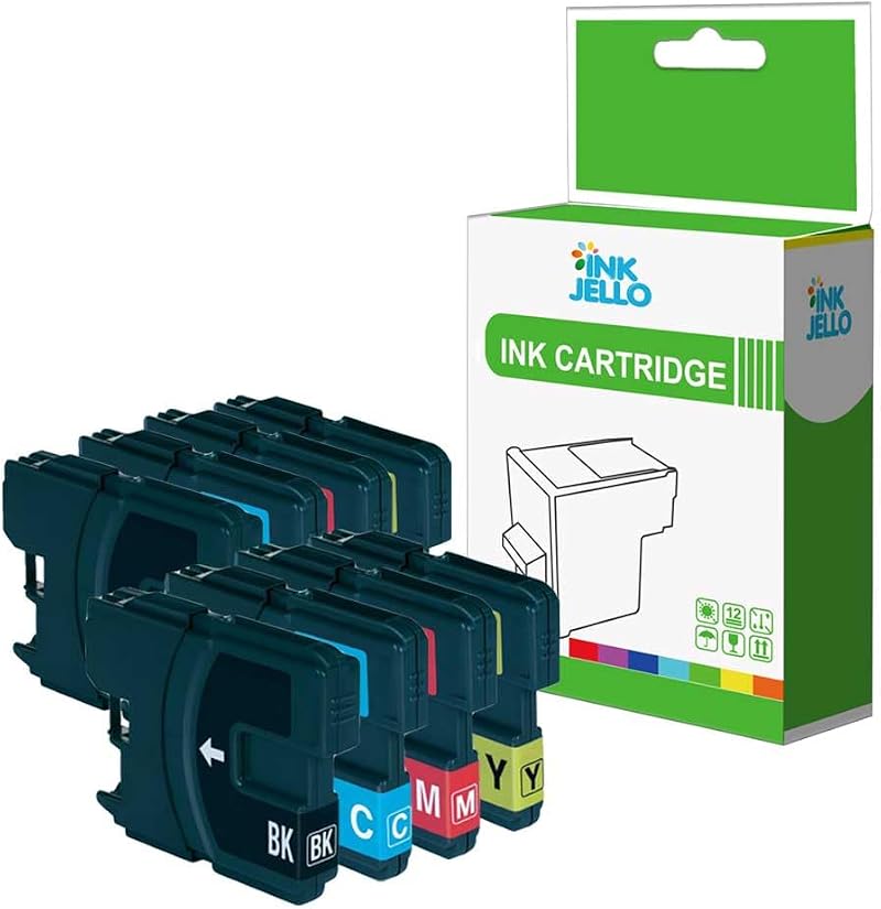 InkJello Ink Cartridge 8pk Black Cyan Magenta Yellow for Brother DCP-185C