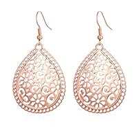 BIRSTONE Light Weight Hollow Fishhook Filigree Teardrop Dangle Earrings