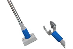KLHB-YF Heavy Duty Commercial Jaw Clamp Mop Handle 55.7 Inch, Thickened Stainless Steel Blue Mop Stick, Industrial Grade Repl