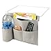 mDesign Bedside Storage Organizer Caddy - Slim Space Saving Design, 4 Pockets - Heavy Weight Cotton Canvas - Holds Water Bottles, Books, Magazines - Light Gray/Wire Insert in Satin