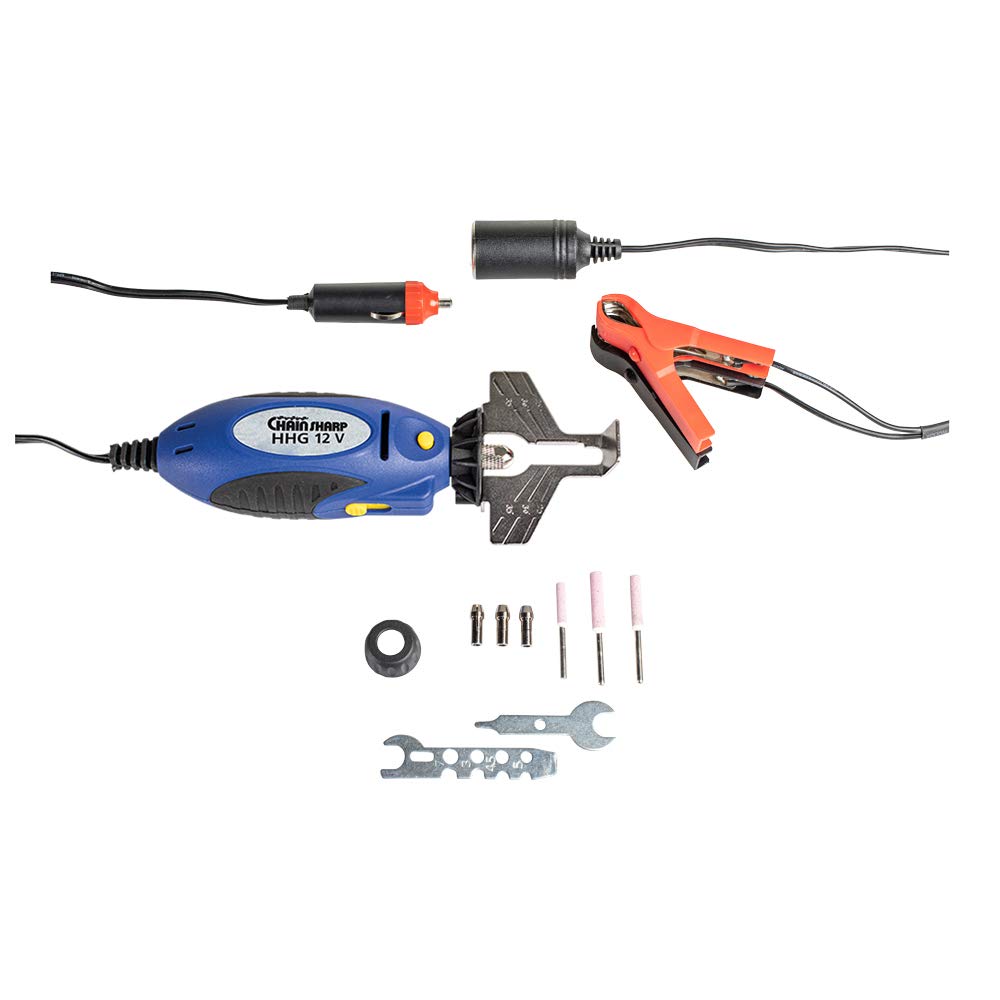 PFERD Chainsaw Sharpener HHG Set, 12 Pieces, 2.1 m 12 Volt Connection Cable, Grinding Pin Diameter 4/4.8/5.5 mm, 83109000 - Hand Sharpener for Machine Sharpening