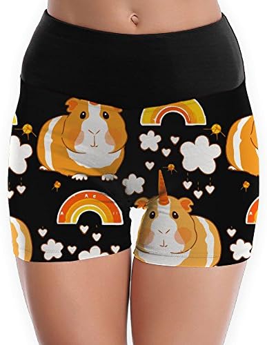 Guinea Pig Unicorns-and-rainbows Juniors Athletic Running Exercise High Waisted Gym Yoga Foldover Booty Shorts M