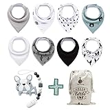 Baby Bandana Drool Bibs by MiiYoung + BPA Free Silicone Teethers with Pacifier Clip + Reusable Gift Bag, Pack of 8 Premium Quality for Boys or Girls, Excellent Baby Shower Registry Gift