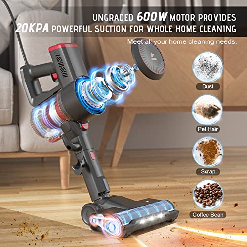 Corded Stick Vacuum Cleaner, 600W 20Kpa Stick Vacuum with AntiTangle Motorized Led Floor Brush