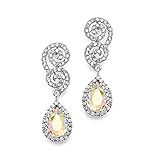 Mariell Crystal Scroll Earrings with Iridescent AB Aurora Borealis Teardrops - Great For Prom or Parties
