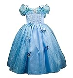 Domiray New Cinderella Dress Princess Costume Blue Butterfly Girl Dress (4-5 Years, Blue)