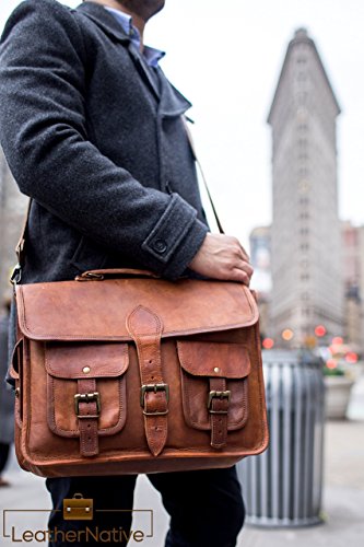 Leather Native Crossbody NEW Men's Genuine Vintage Brown Leather Messenger Shoulder Laptop Bag Briefcase School / Work / Business Bag Great Gift For Men And Women Pre Valentines Day Special Sale!