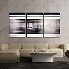 3 Piece Canvas Wall Art - Motion Visual Effect in The Subway - Modern Home Art Stretched and Framed Ready to Hang - 16"x24"x3 Panels