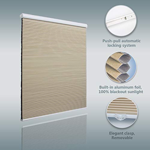 Honeycomb Shades Cellular Blinds Window Blinds and Shades Blackout Shades Fabric Blinds for Home and Office, Beige-White, 46x48