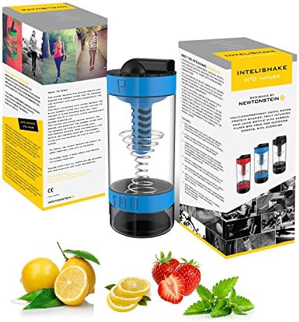 Intelishake H20 INFUSE - Cyclone Blue - Multi-Compartment 550ml Water, Protein shaker, Fruit Infusion and Juice bottle with carbon filter BPA Free for outdoor, sports, gym, exercise