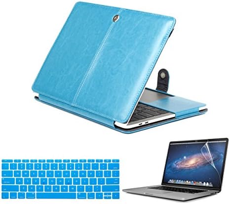 Macbook Air 13 Inch 3 in 1 Bundle PU Leather Book Cover Flap Case with Premium Screen Protector and Keyboard Cover (Blue)