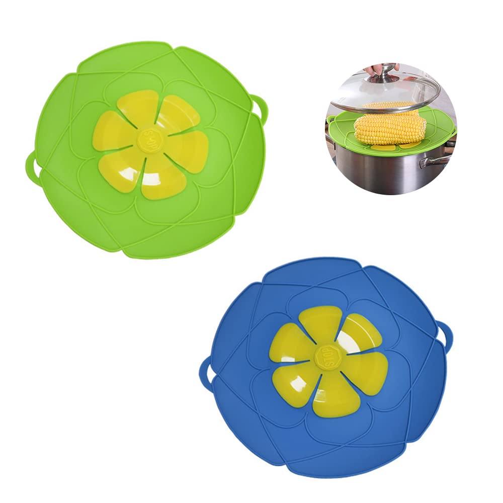 Xpsirny 2 PCS Silicone Pot Lid, Boil Over Spill Stopper, 10.2 Inches (Blue and Green)