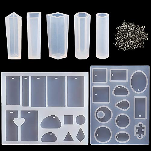 2 Pack Jewelry Casting Molds & 5 Styles Pendant Making Silicone Mold for DIY Jewelry Craft Making, Come with 50 PCS Screw Eye Pins