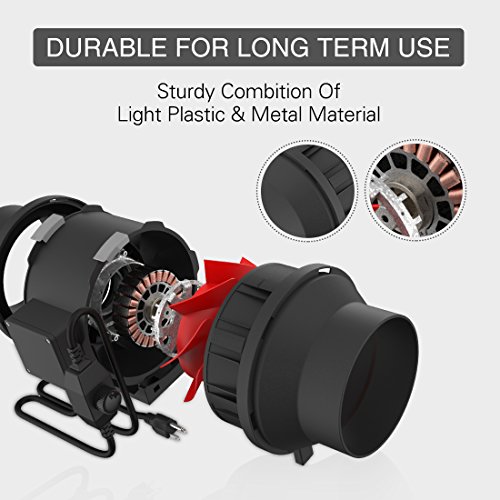 VIVOHOME 4 Inch 188 CFM Black Round Exhaust Inline Duct Fan with Variable Speed Controller for Indoor Garden Ventilation - Thumbnail 5