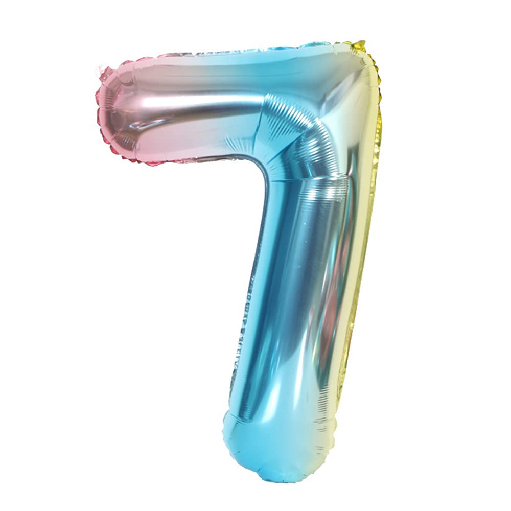 ANCLLO 32 Inch Number Balloons Foil Ballon Rainbow Gradient Digit Ball Colorful Wedding Birthday Party Decoration-Number 7