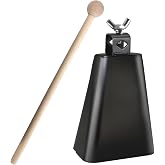 GOGHOST 4 inch Steel Cowbell Instrument with Stick | Music Cow bell Noise Makers Metal Musical Hand Percussion Black Cow Bells for Drum Set