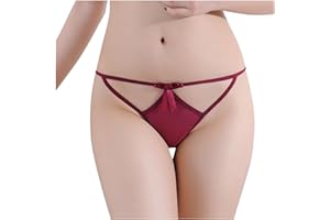 CofeeMO Women's Crotch Sexy Lingerie Lace Hollow Underwear Low Waist Mesh Underpants For Sex Play