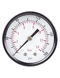 pneumaticplus psb20   200 Dial de aire de presión Manómetro 2 ", Centro Back Mount, 1 4" NPT, 0   200 PSI
