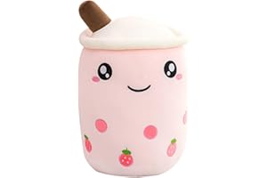 hitoshe Boba Plushie, 9.4 in Boba Plush Pillow Toy Hugging Pillow Gifts for Kids, Valentine, Christmas (Pink Strawberry)