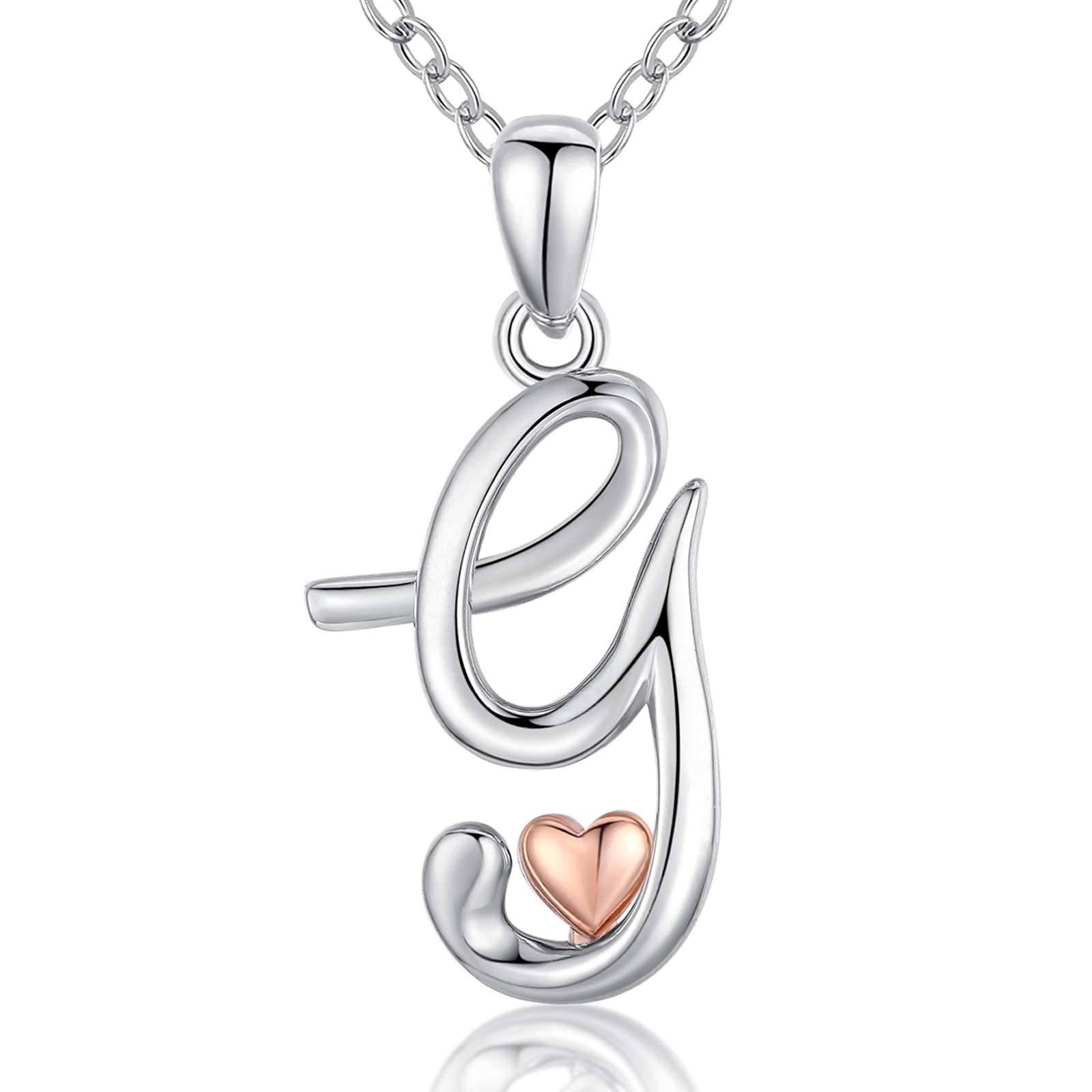 CELESTIA Sterling Silver Initial Necklace Women's Letter Necklace Rose Gold Heart Initials Pendant Personalised Necklaces for Girls, 16th, 17th, 18th Birthday Gifts for Girls