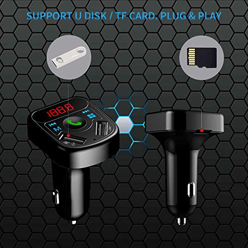 Car Charger, YUGUANG 36W QC 3.1 Dual USB Ports X7, Bluetooth 5.0 Handsets MP3 Player Hands-Free Call Smartphone APP Wireless Music USB/TF Card Power Cut Memory Function for All Smartphones - Thumbnail 6