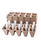 Seed Starter Tray Kit | Pack of 10 X 10 Cell Peat Pots | Bonus 30 Plant Markers | Biodegradable Seedling Pots for Plants | Organic Plant Starter Trays | Seedling Trays