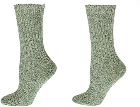 Sierra Socks Women's Cotton Outdoor Boot Hiking Casual Socks 2 Pair Pack (Fits Shoe Size 6-9 Socks Size 9-11, Green/White)